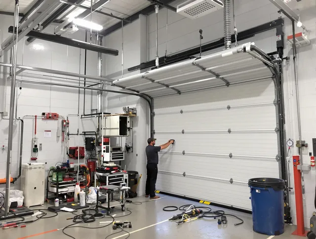 Westmont Garage Door Repair certified technician performing commercial door repair at a Westmont business facility