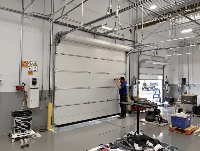 Commercial garage door repair being performed by Westmont Garage Door Repair expert in Westmont