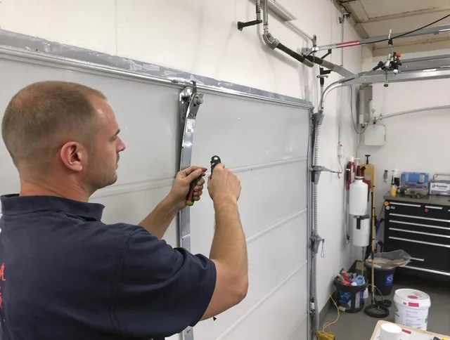 Before and after garage door dent repair by Westmont Garage Door Repair in Westmont
